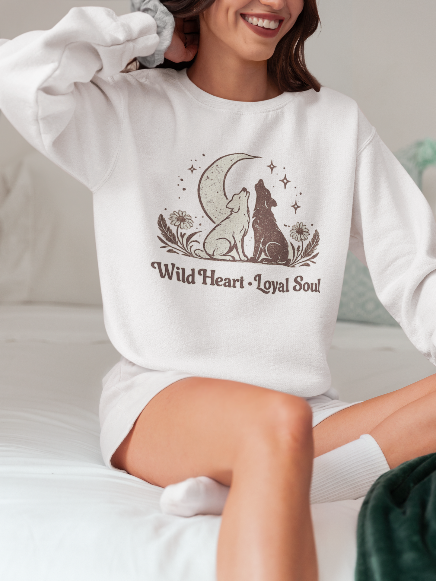 Wild Heart Loyal Soul Sweatshirt — Moonlit Howling Wolf Graphic Crewneck