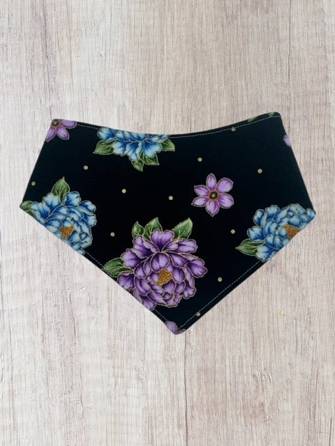 Black Floral pet Bandana with snap closure