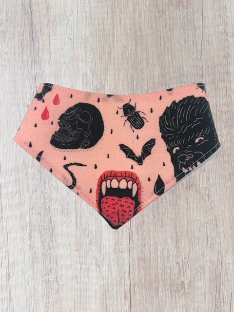 Vampire Skull Werewolf pet Bandana with snap closure