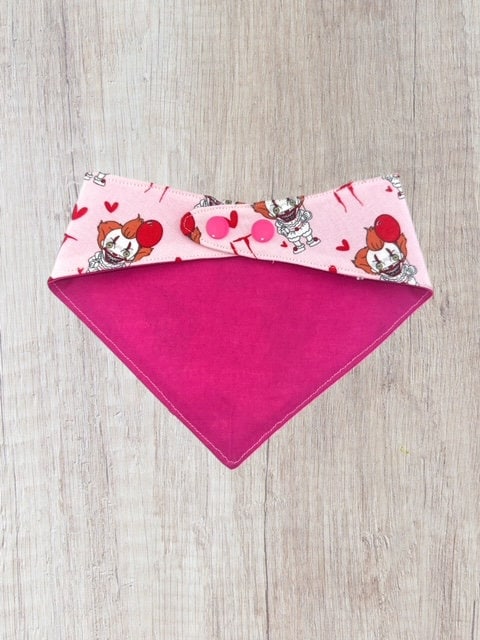 Pink Pennywise, Valentines Day pet Bandana with snap closure